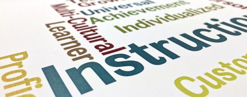 Instruction Word Cloud with books in background