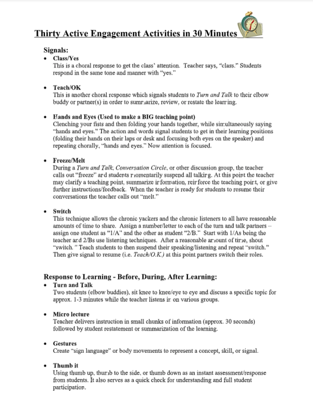 Thirty Active Engagement Activities in 30 Minutes Cover
