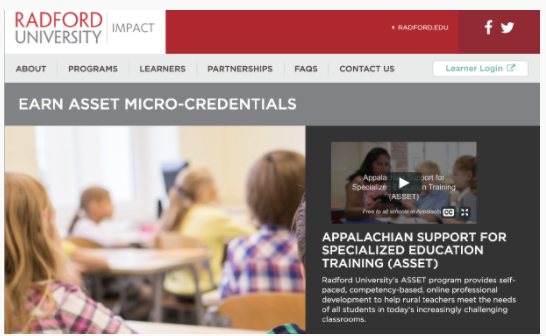 Radford Micro Credential Homepage Depicting Students Sitting in Desks in a Classroom