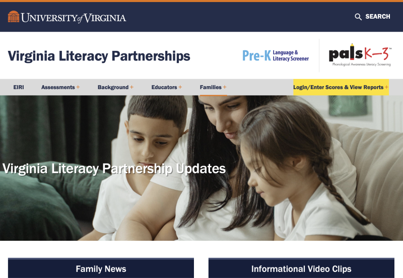 screenshot of Virginia literacy partnerships homepage, links to full website.