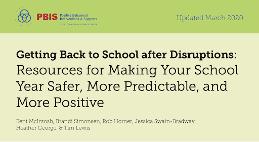 PBIS Getting Back to School After Disruption Resources Text