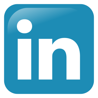 Linked in social media logo.  White letters i n on blue square background. 